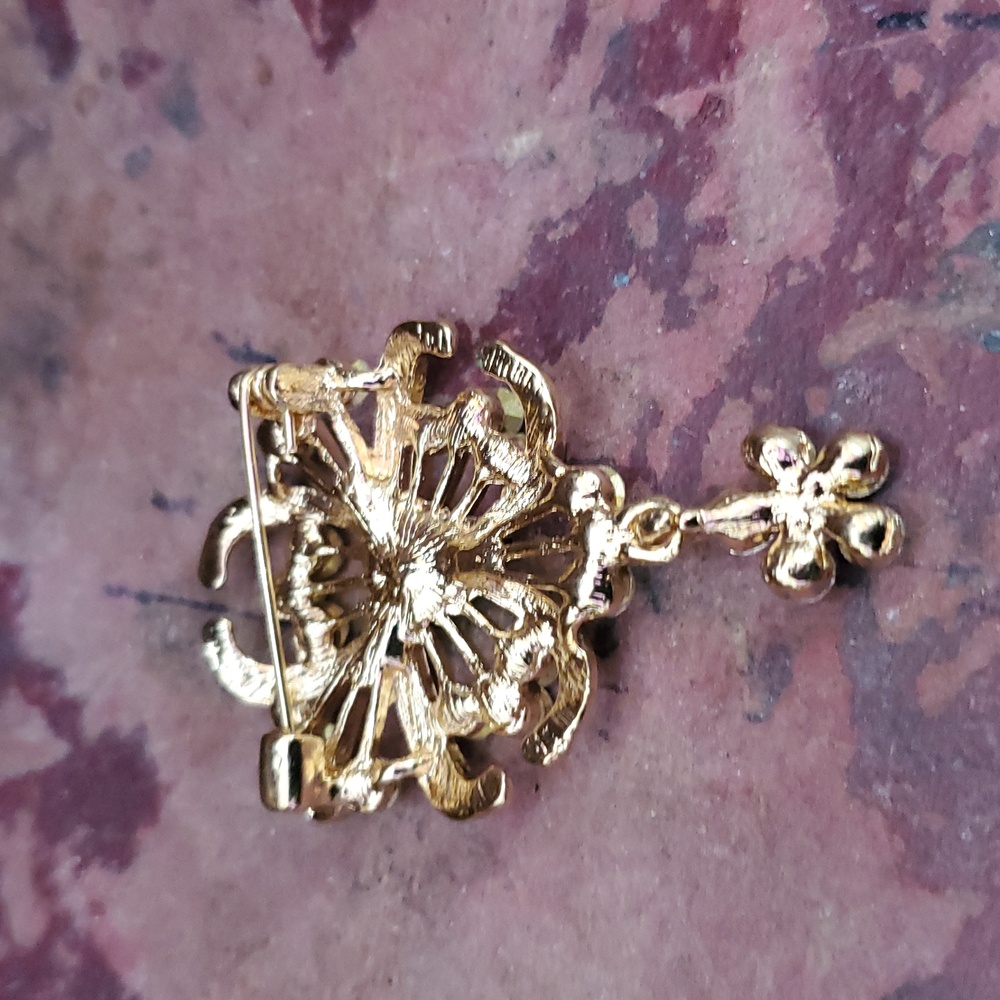 Gold Rhinestone Brooch DZ - Picture 4 of 6